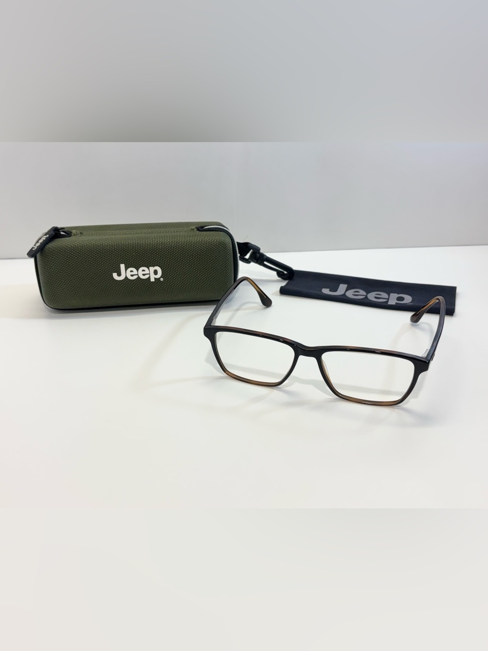 Jeep Eyeglasses Black and Tortoiseshell Rectangular with Olive Case